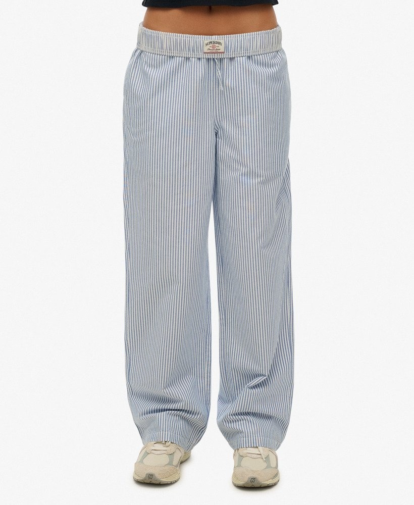 COTTON STRIPE ELASTIC TROUSER (Azure Blue Stripe )