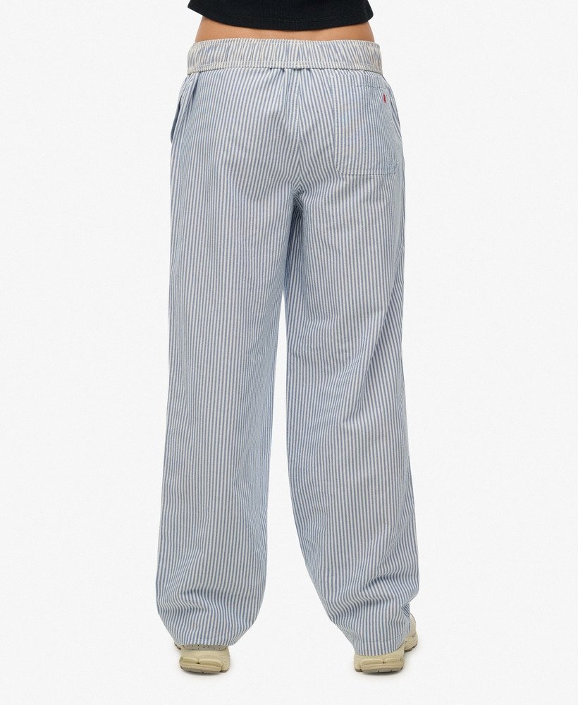 COTTON STRIPE ELASTIC TROUSER (Azure Blue Stripe )