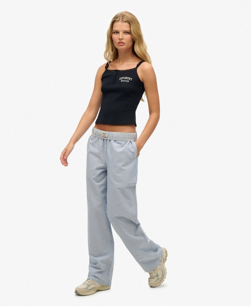 COTTON STRIPE ELASTIC TROUSER (Azure Blue Stripe )