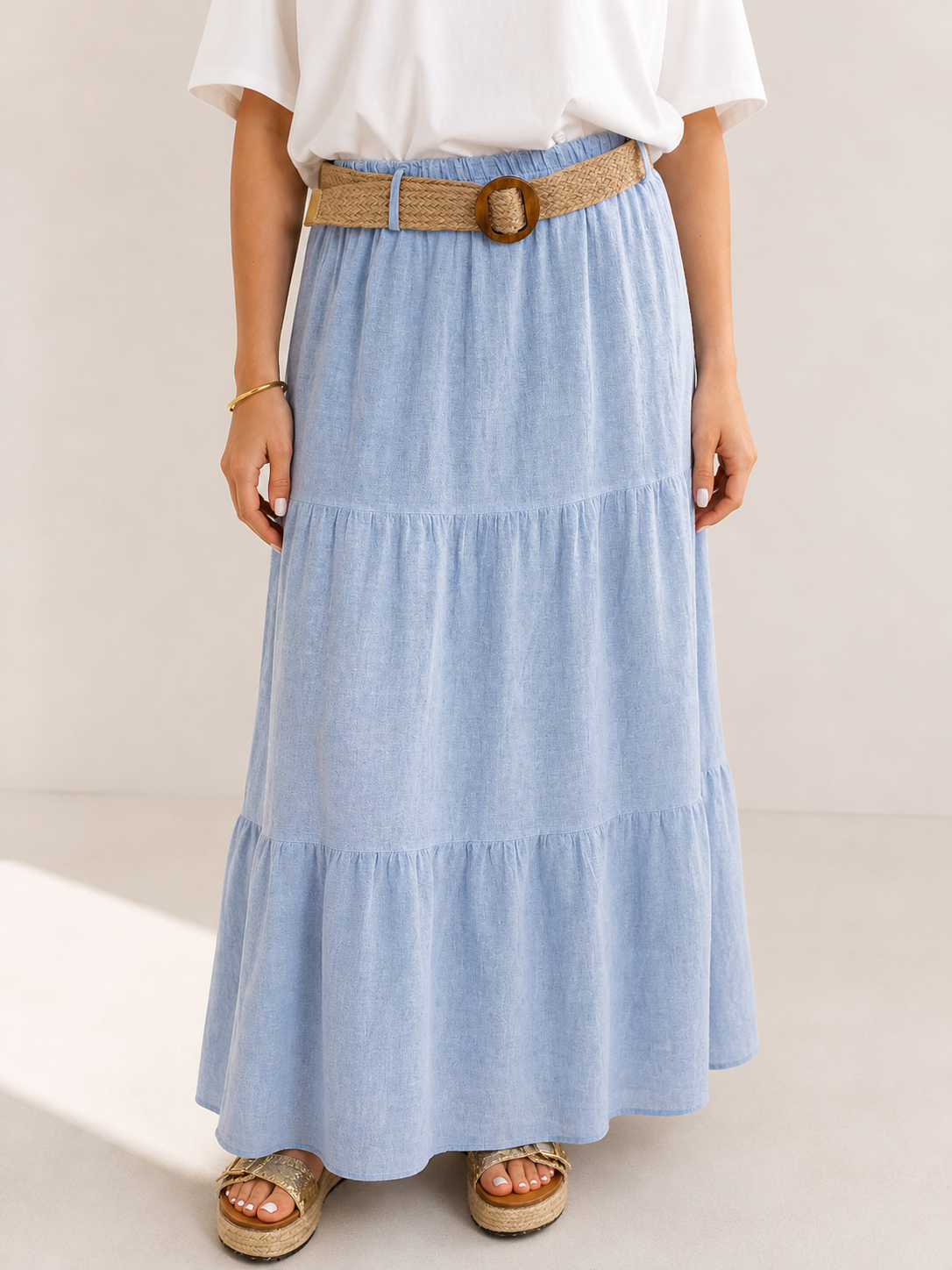 JASMIN 100 % Cotton Long Skirt (Sky Blue)