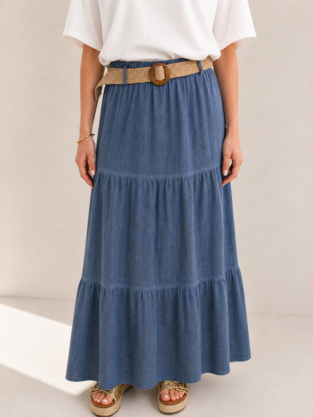JASMIN 100 % Cotton Long Skirt (Blue Jeans)