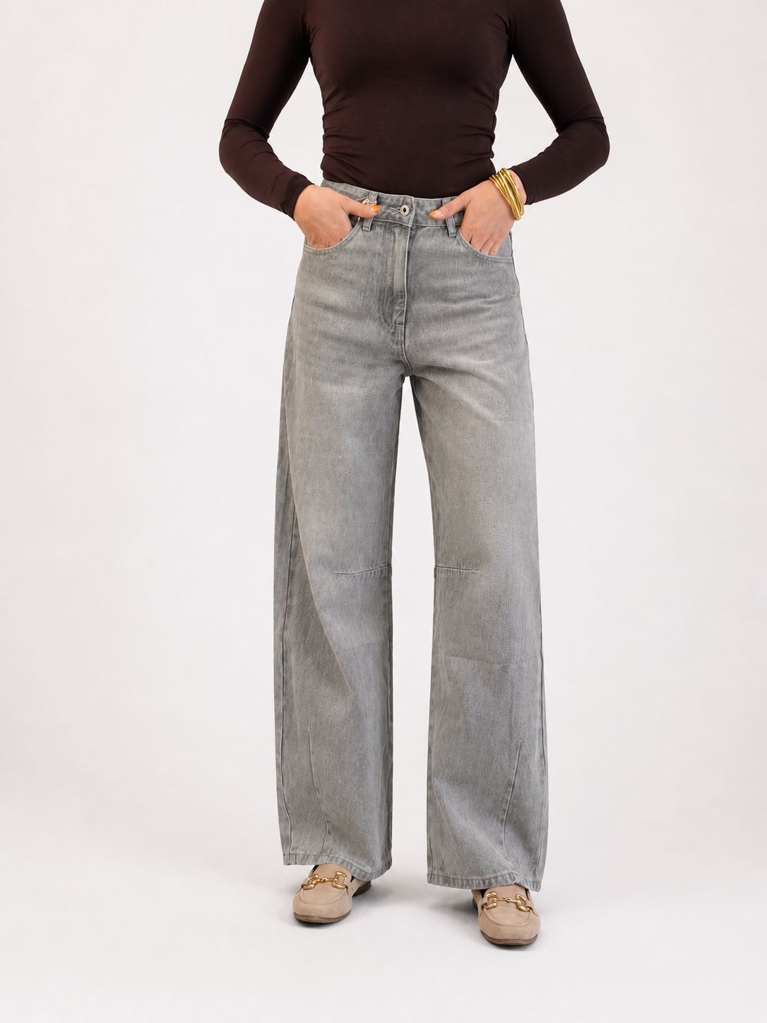 MELLY Balloon Fit Jeans (Light Grey Denim )