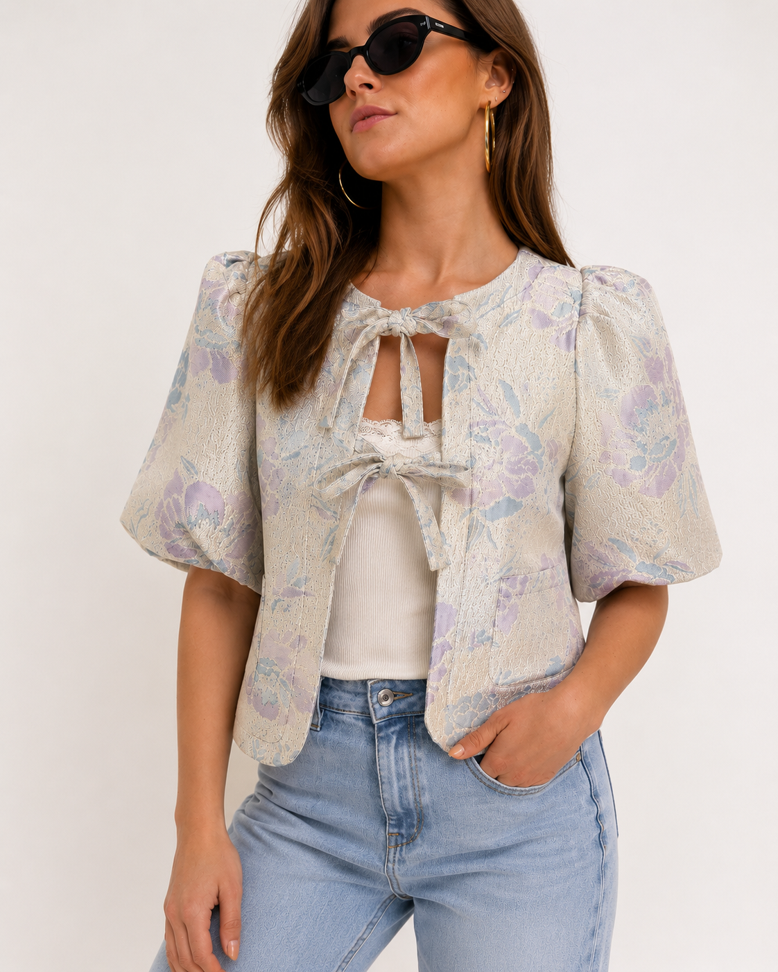 LOLA Floral Tie Front Top (Blue)