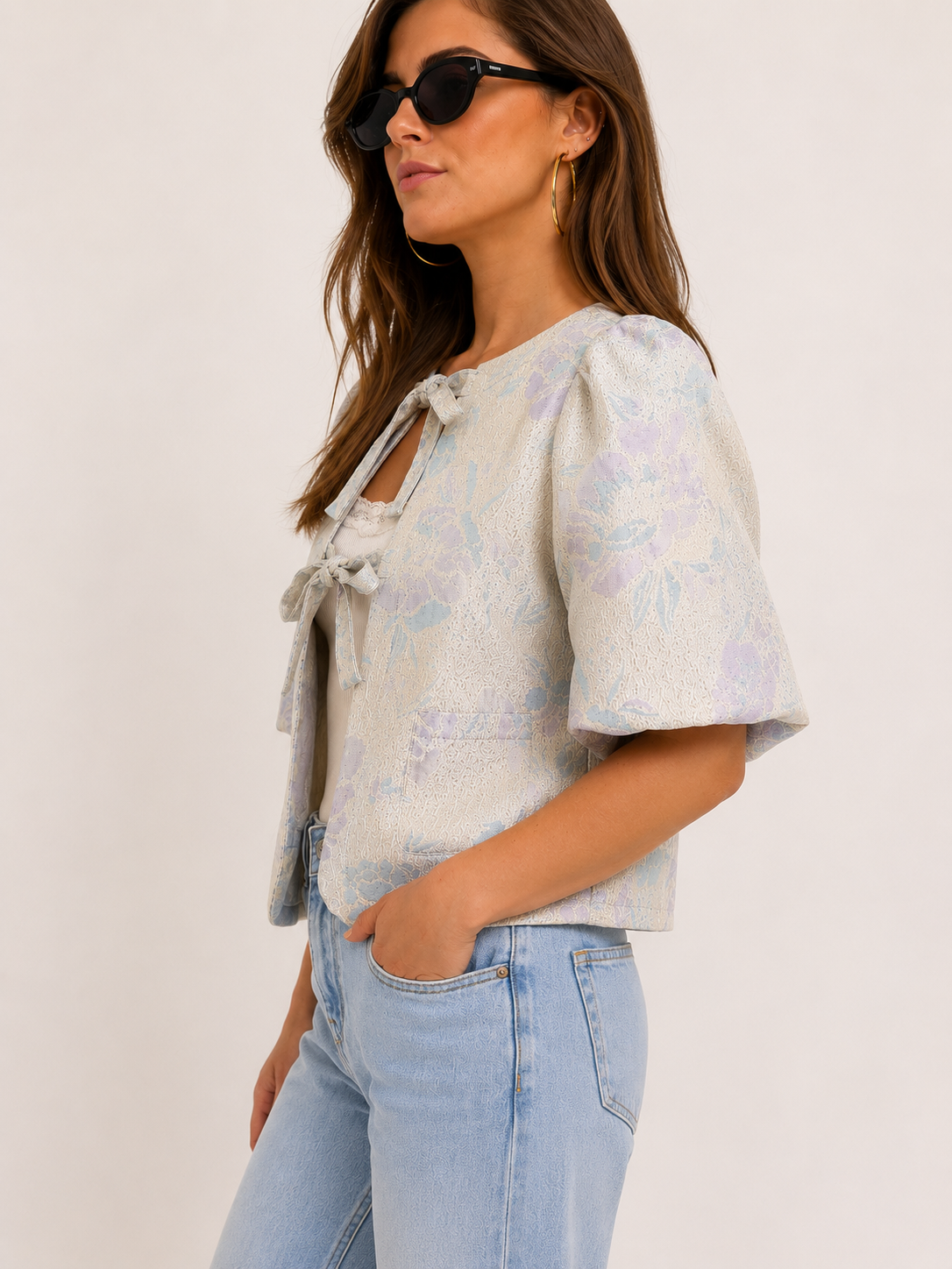 LOLA Floral Tie Front Top (Blue)