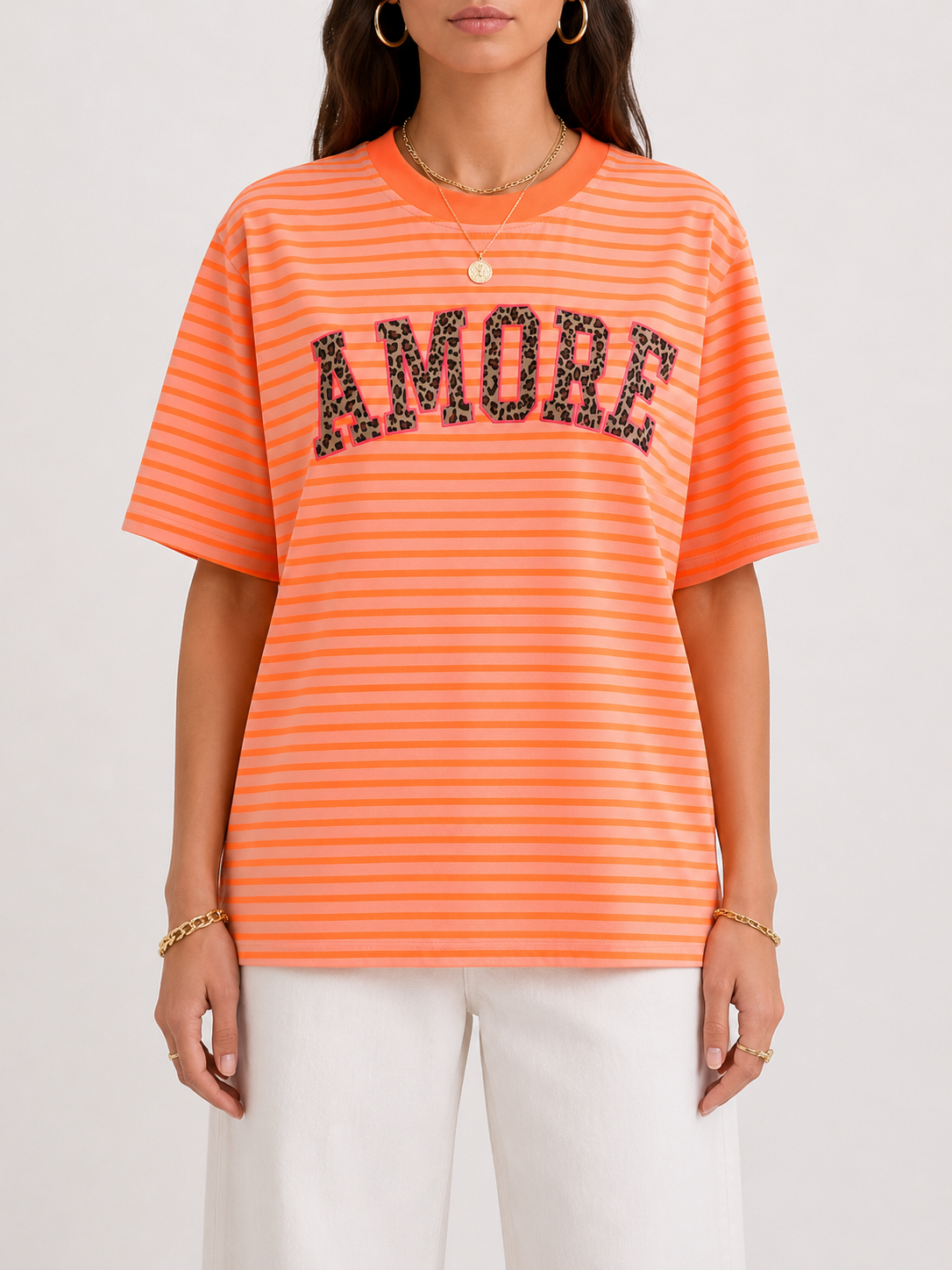 AMOUR LEO Stripes T-shirt (Neon Orange/Orange)