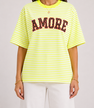 AMOUR LEO Stripes T-shirt (Neon Yellow/White)