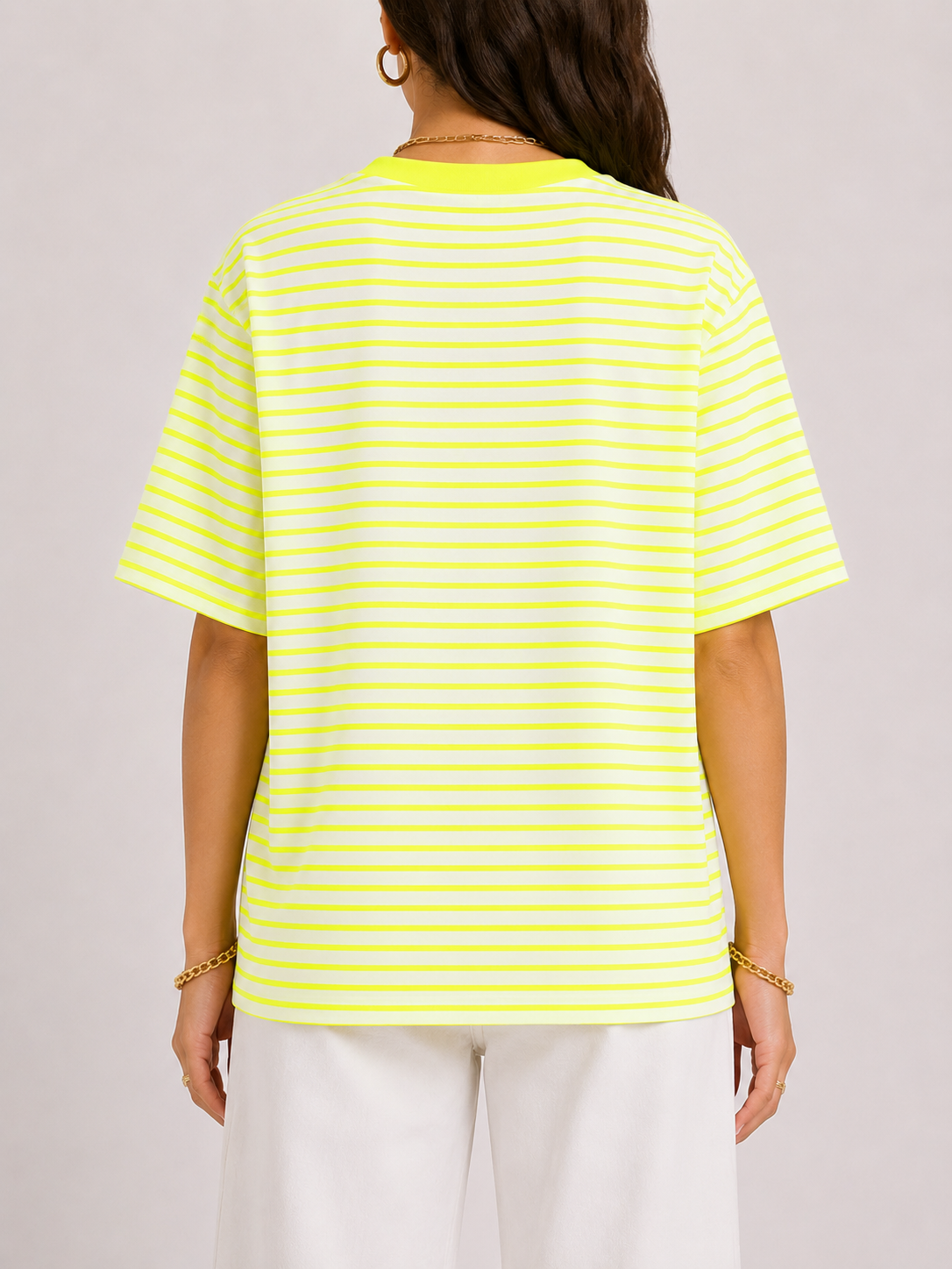 AMOUR LEO Stripes T-shirt (Neon Yellow/White)