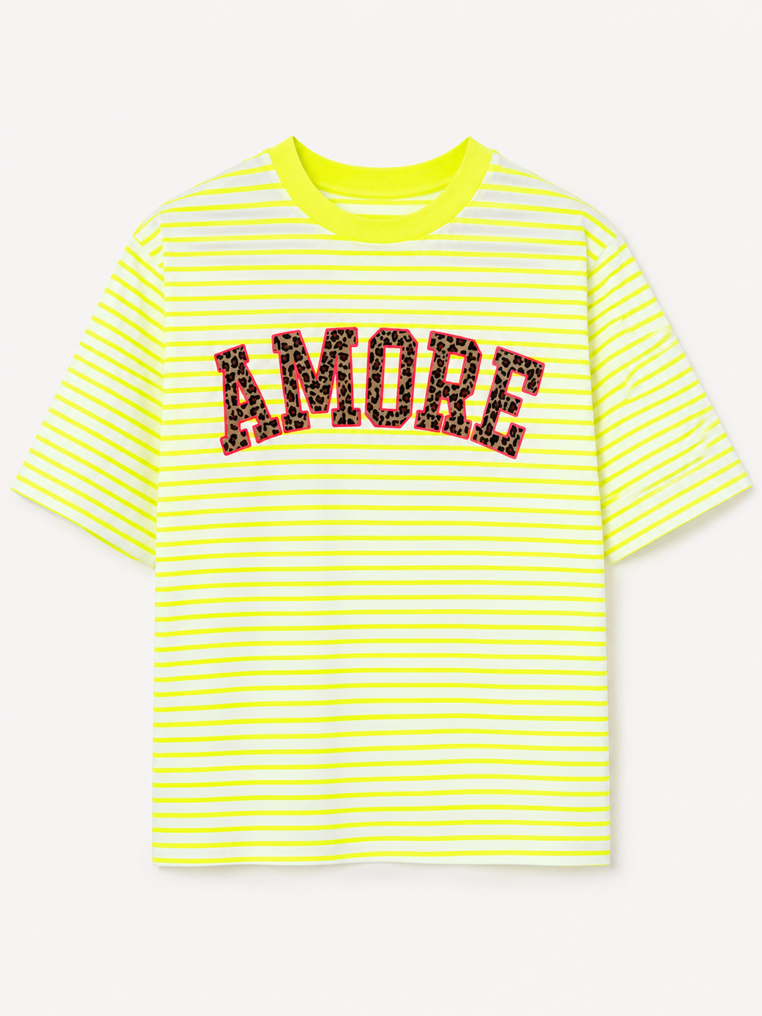 AMOUR LEO Stripes T-shirt (Neon Yellow/White)