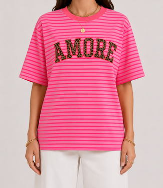 AMOUR LEO Stripes T-shirt (Neon Pink/Pink)