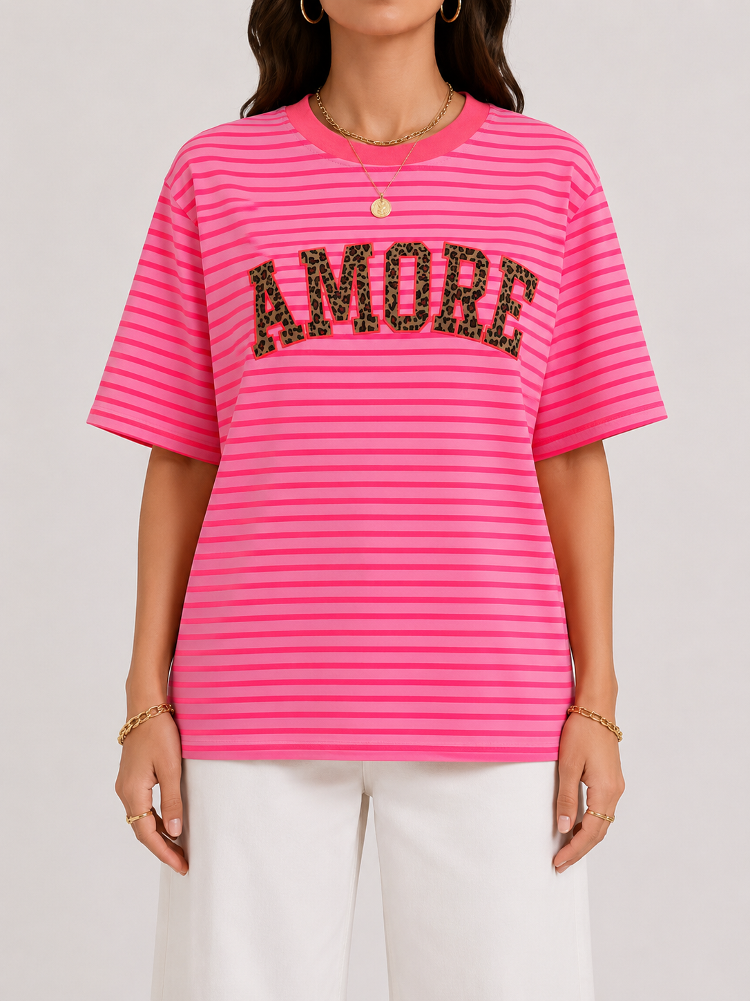 AMOUR LEO Stripes T-shirt (Neon Pink/Pink)