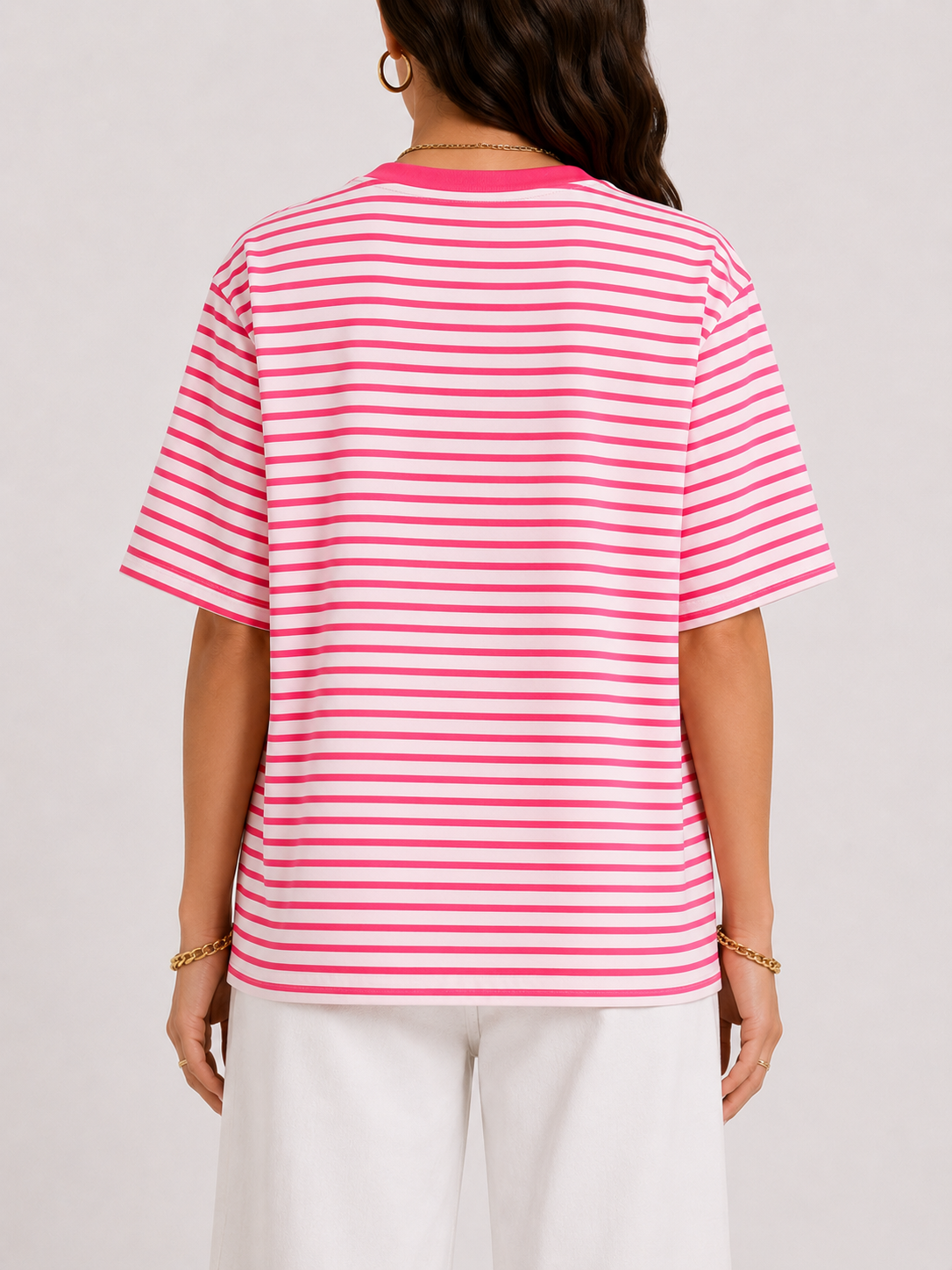 AMOUR LEO Stripes T-shirt (Neon Pink/White)
