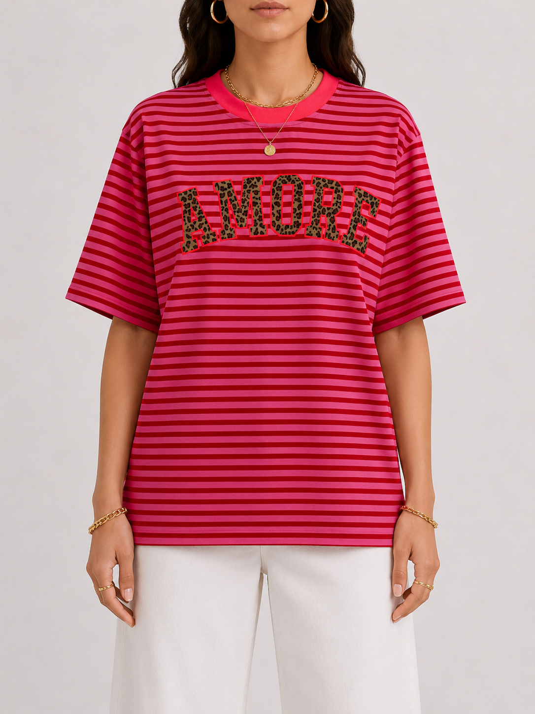 AMOUR LEO Stripes T-shirt (Red/Pink)