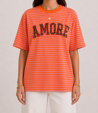 AMOUR LEO Stripes T-shirt (Neon Orange/Pink)