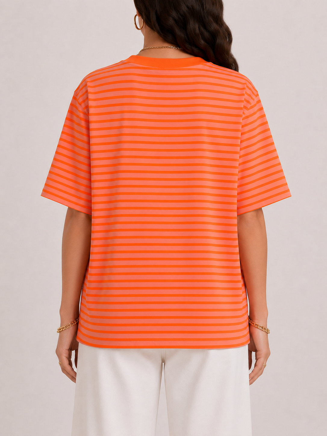 AMOUR LEO Stripes T-shirt (Neon Orange/Pink)