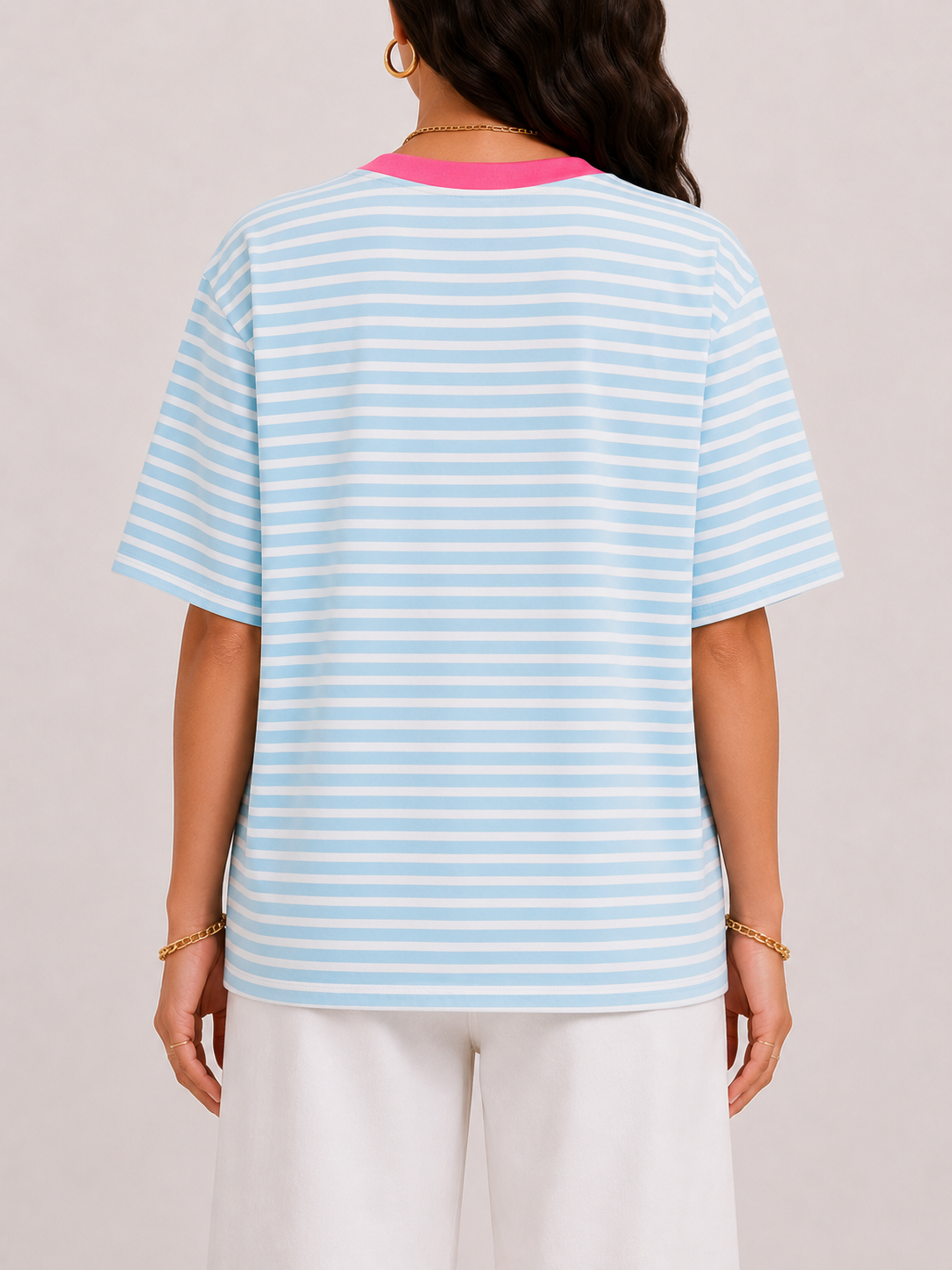 AMOUR LEO Stripes T-shirt (Sky Blue/Pink)