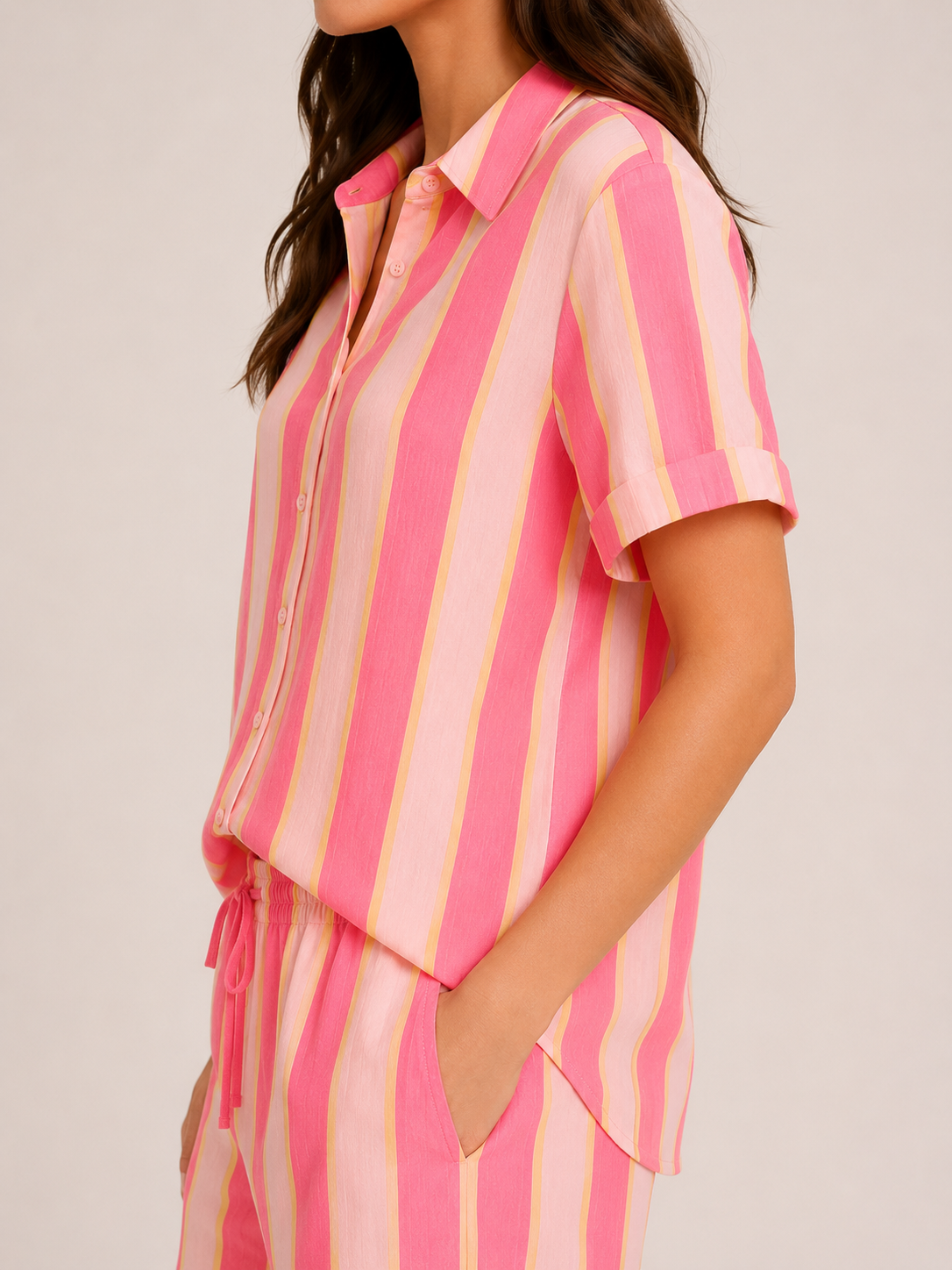 CAMELIA Stripes Shirt (Neon Pink/Yellow)