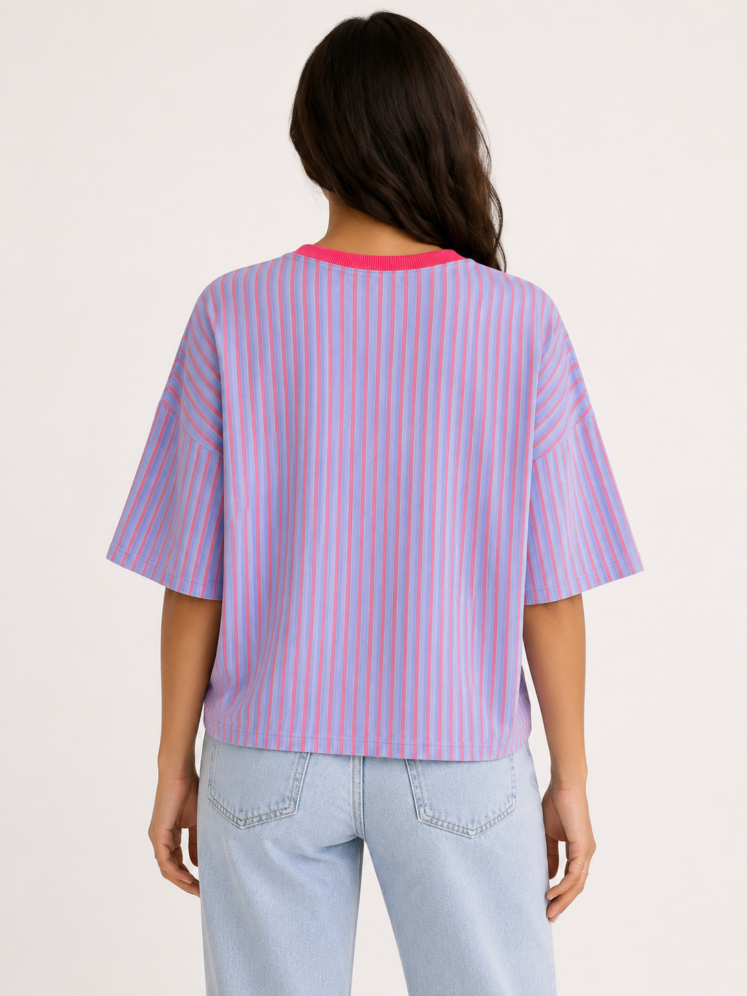 MALIBU 3D Stripes T-Shirt (Blue/Neon Pink)