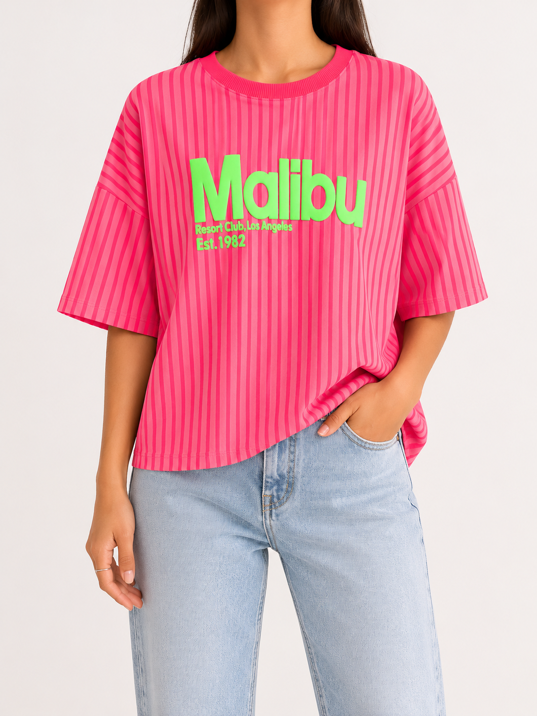 MALIBU 3D Stripes T-Shirt (Hot Pink /Neon Pink)