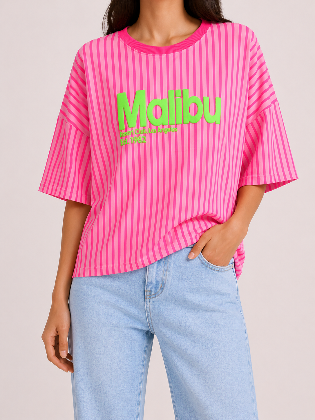 MALIBU 3D Stripes T-Shirt (Light Pink /Neon Pink)