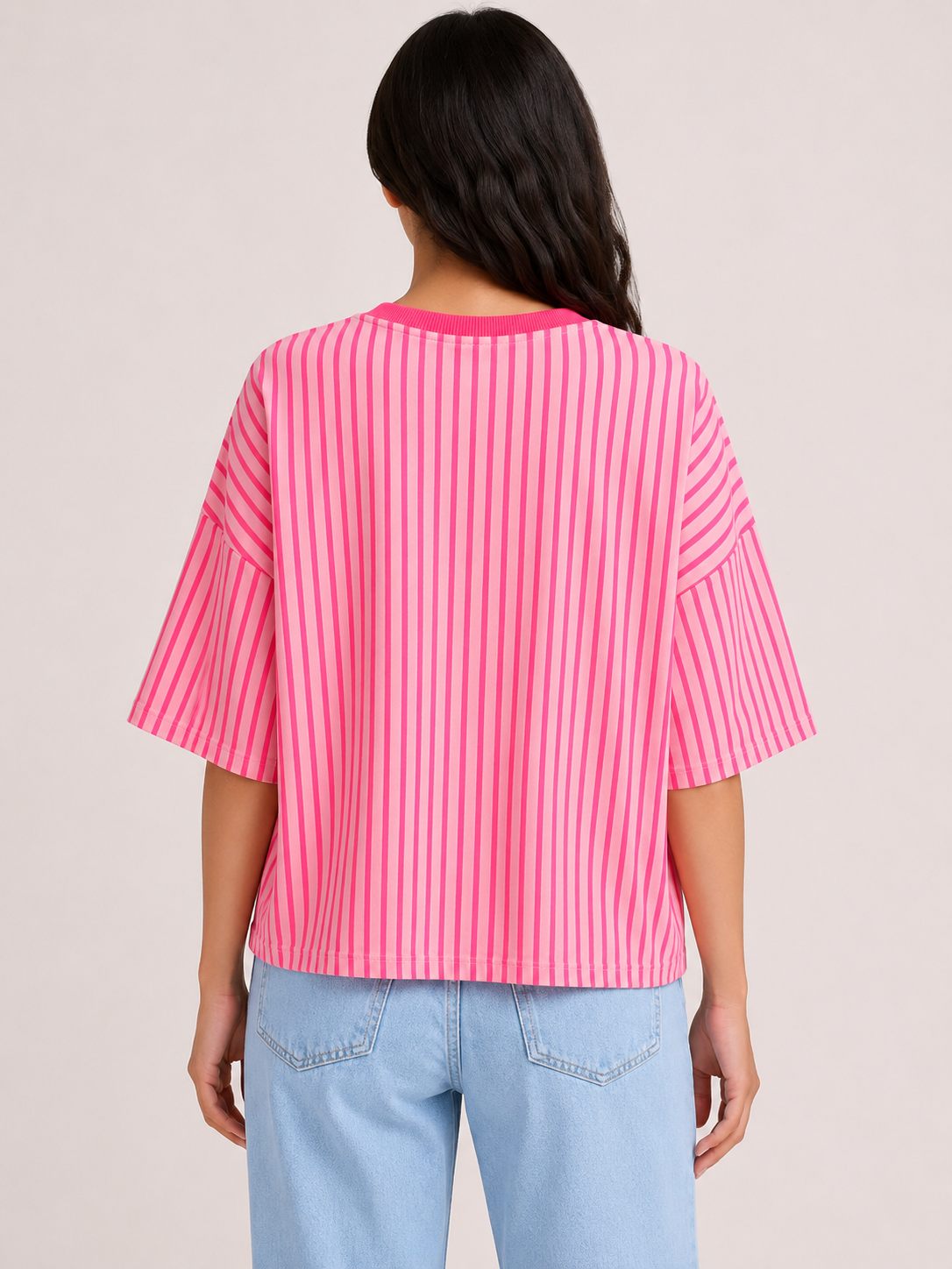 MALIBU 3D Stripes T-Shirt (Light Pink /Neon Pink)