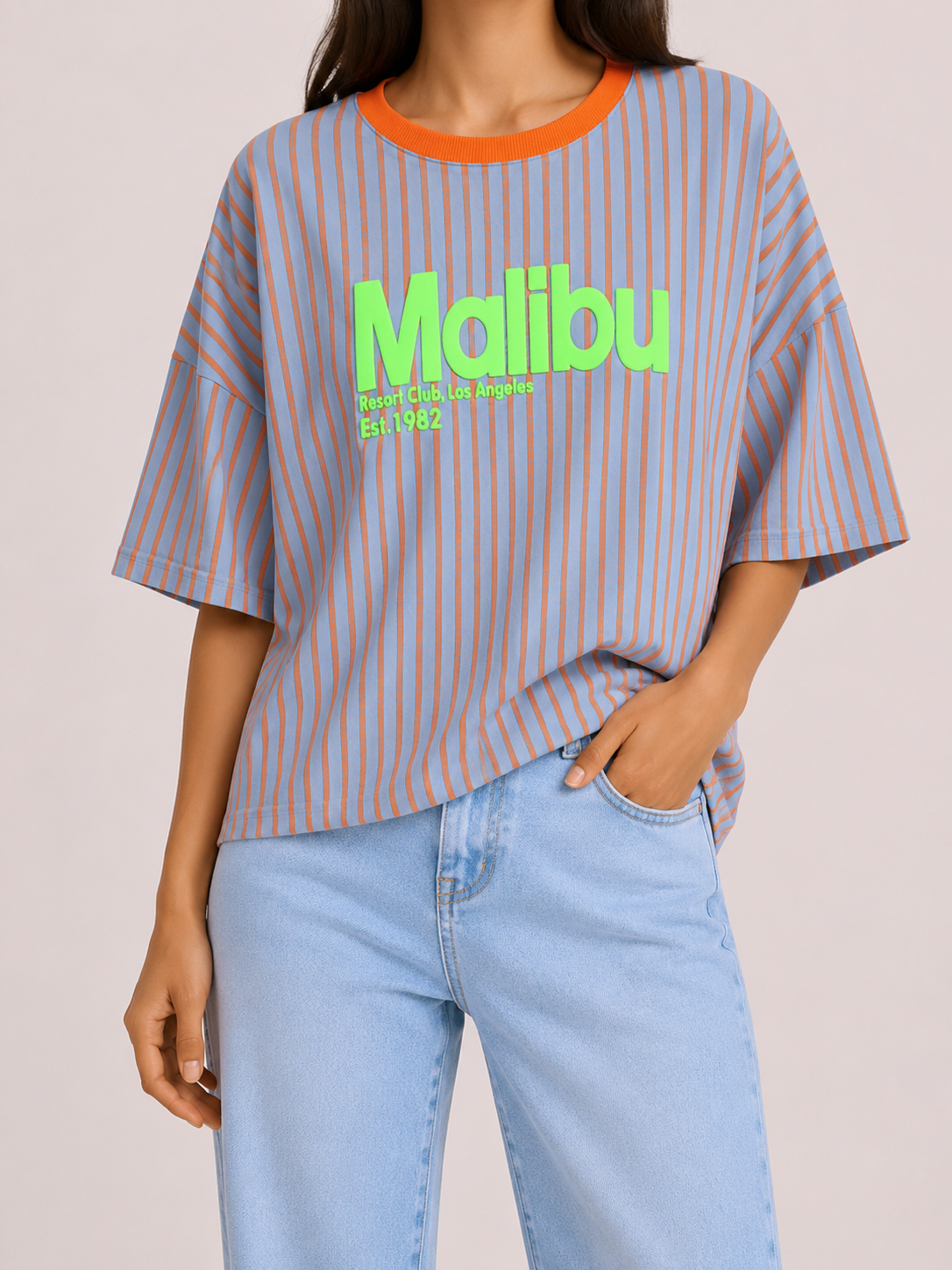 MALIBU 3D Stripes T-Shirt (Blue/Neon Orange)