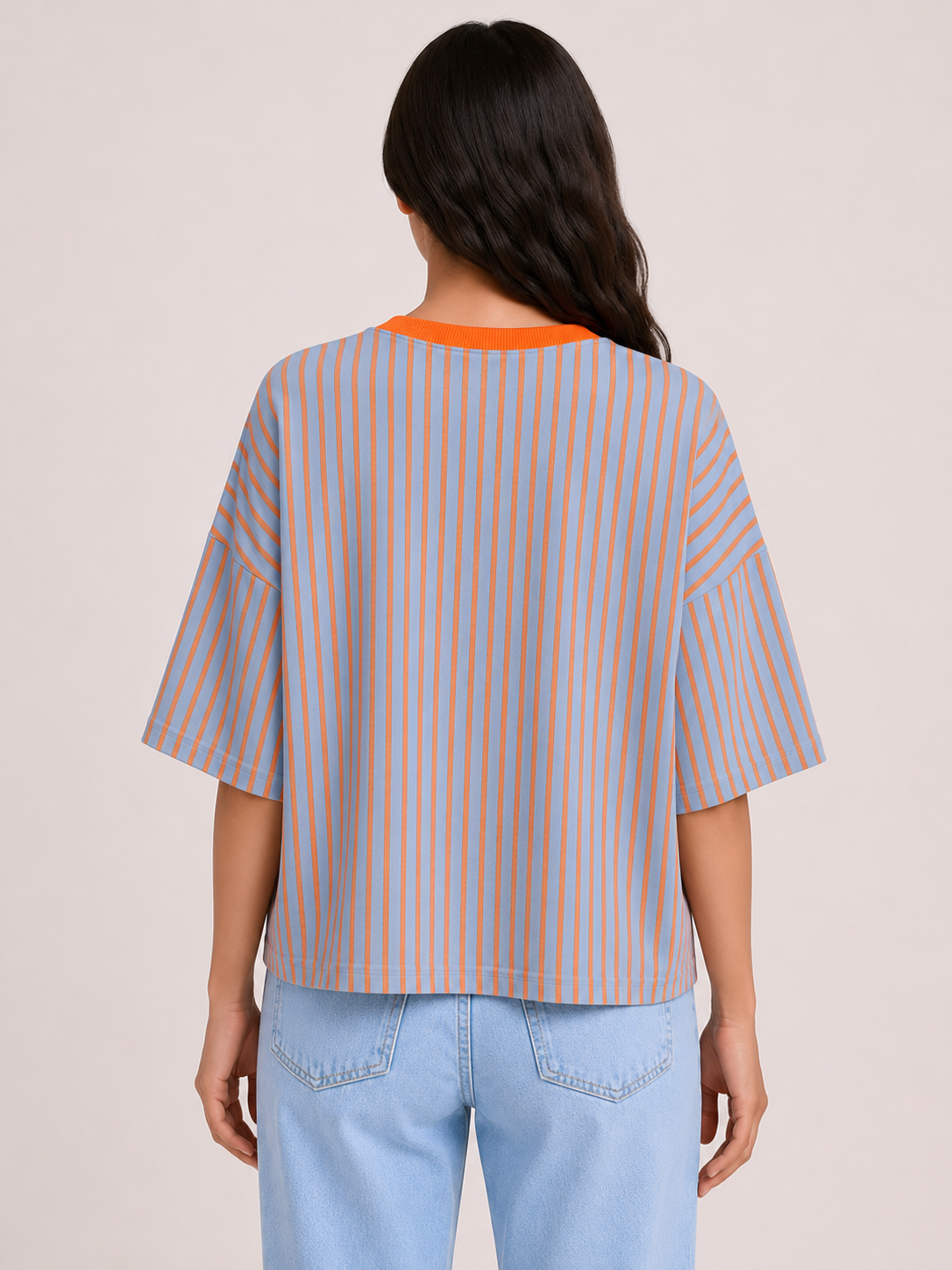 MALIBU 3D Stripes T-Shirt (Blue/Neon Orange)