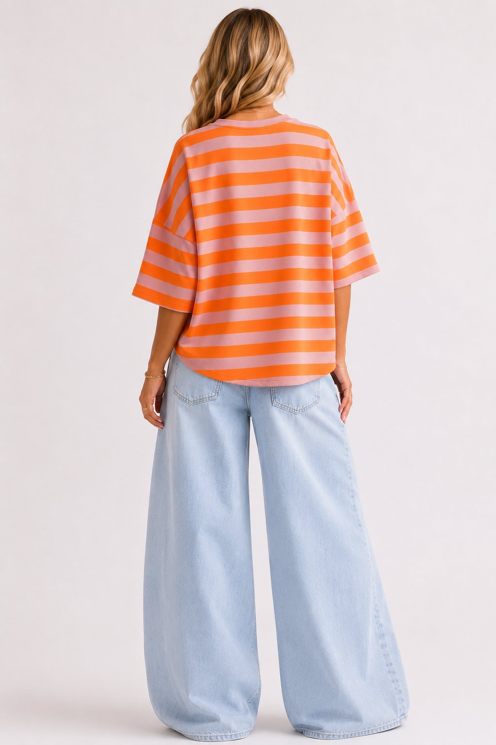 BISOUS Stripes SS  T-Shirt (Pink/Neon Orange)