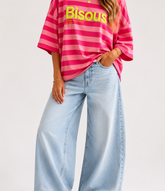 BISOUS Stripes SS  T-Shirt (Pink/Neon Pink)