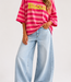 BISOUS Stripes SS  T-Shirt (Pink/Neon Pink)