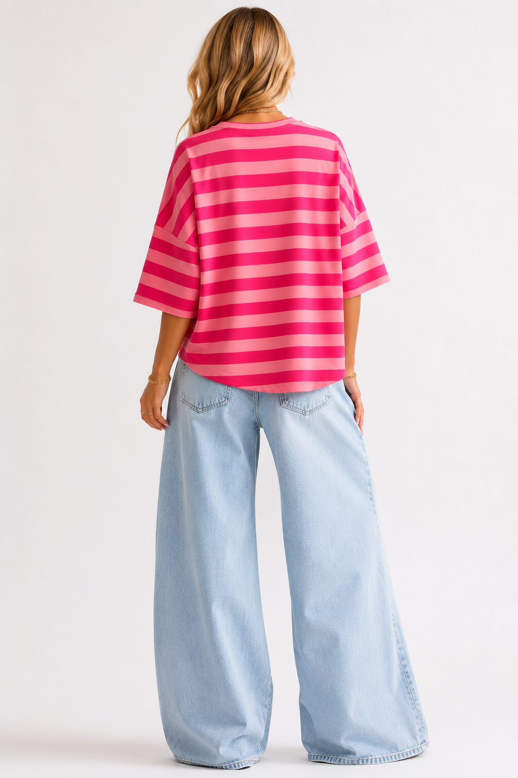 BISOUS Stripes SS  T-Shirt (Pink/Neon Pink)
