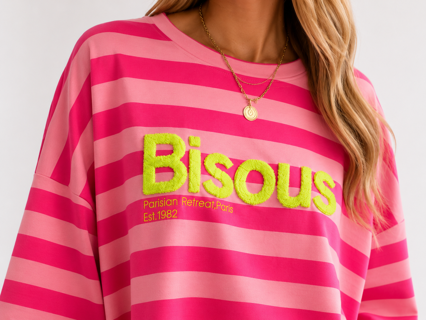 BISOUS Stripes SS  T-Shirt (Pink/Neon Pink)