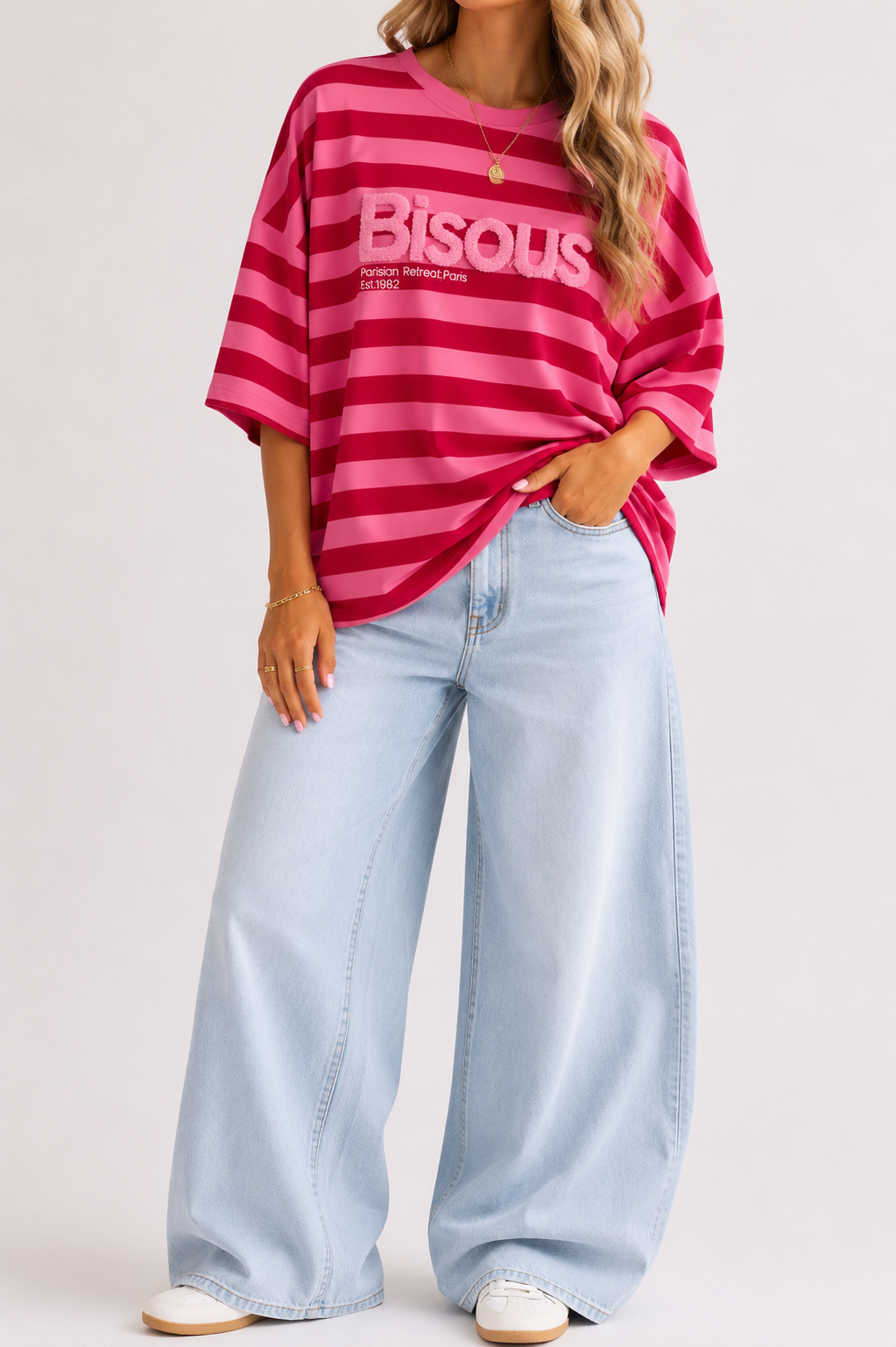 BISOUS Stripes SS  T-Shirt (Pink/Red)