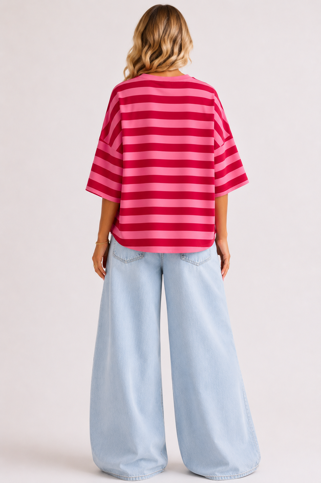 BISOUS Stripes SS  T-Shirt (Pink/Red)