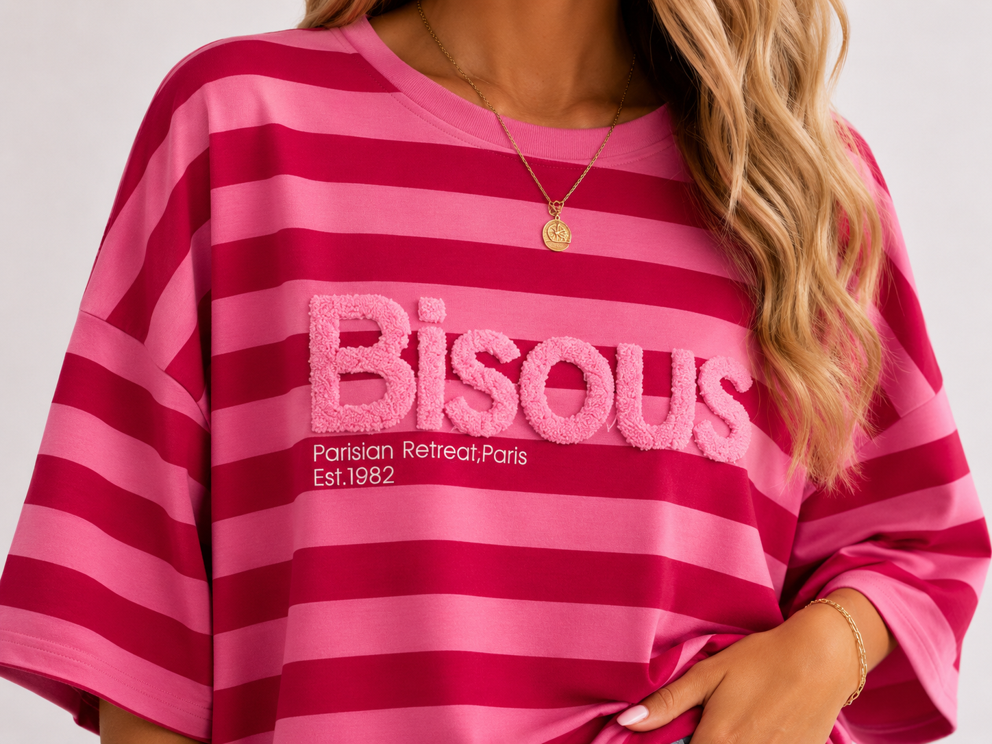 BISOUS Stripes SS  T-Shirt (Pink/Red)