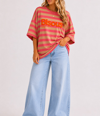 BISOUS Stripes SS  T-Shirt (Coral/Neon Pink)