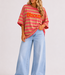 BISOUS Stripes SS  T-Shirt (Coral/Neon Pink)
