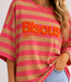 BISOUS Stripes SS  T-Shirt (Coral/Neon Pink)