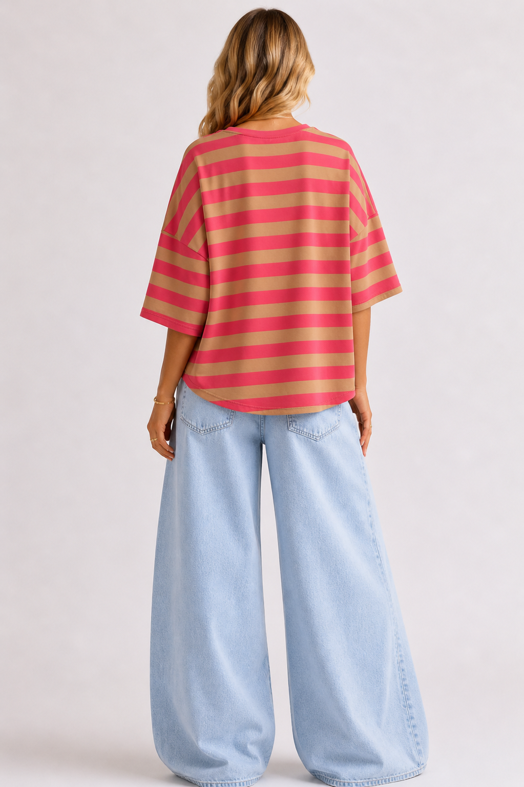 BISOUS Stripes SS  T-Shirt (Coral/Neon Pink)