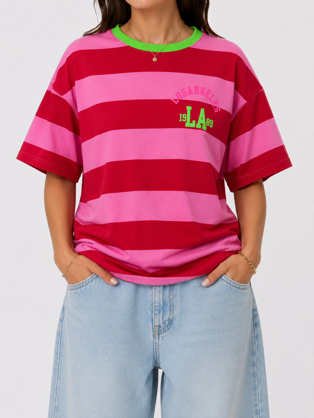LOS ANGELES Stripes SS T-Shirt (Pink/Red)