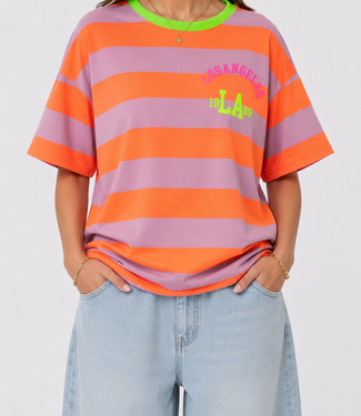 LOS ANGELES Stripes SS T-Shirt (Neon Coral/Light Pink)