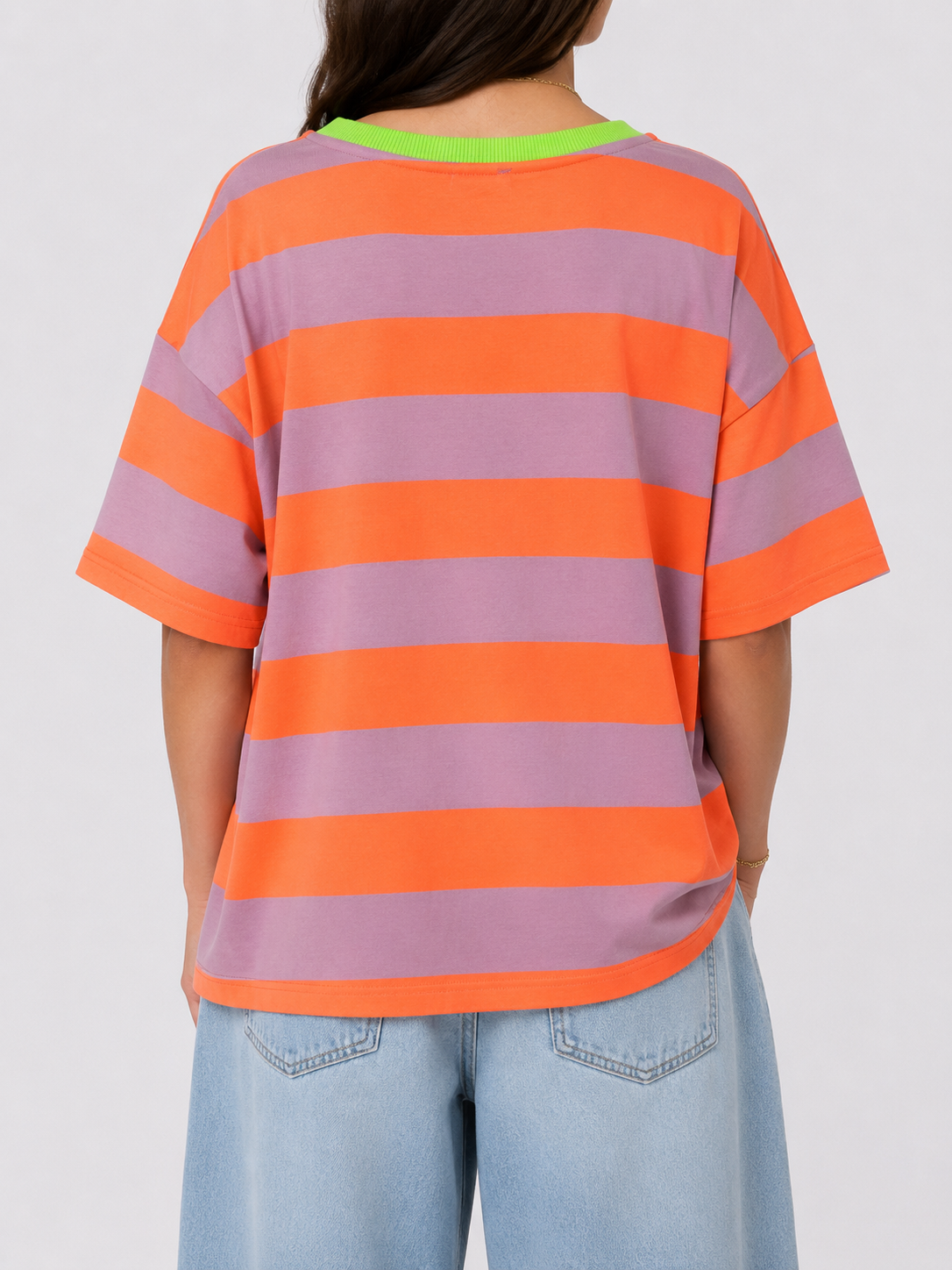 LOS ANGELES Stripes SS T-Shirt (Neon Coral/Light Pink)