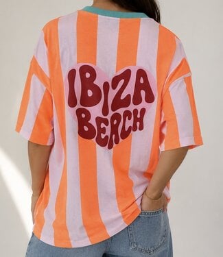 IBIZA BEACH Stripes T-Shirt (Neon Orange/Light Pink)