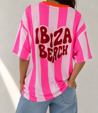 IBIZA BEACH Stripes T-Shirt (Neon Pink/Light Pink)