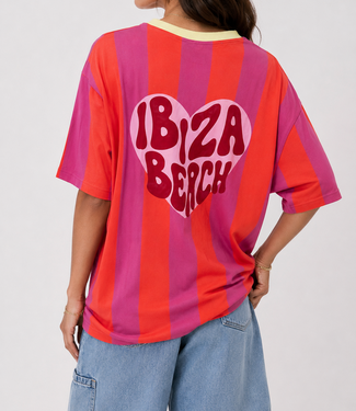 IBIZA BEACH Stripes T-Shirt (Neon Orange/Pink)