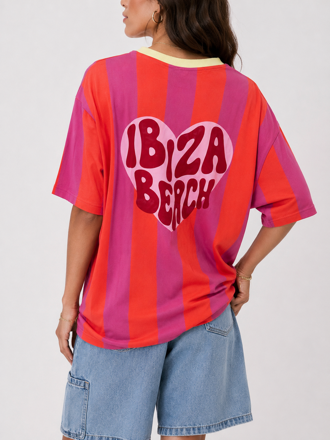 IBIZA BEACH Stripes T-Shirt (Neon Orange/Pink)