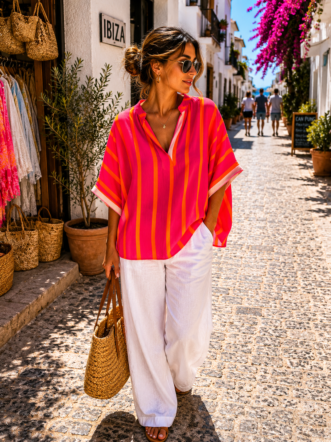 ELENA Stripes Topje (Fushia/Coral)