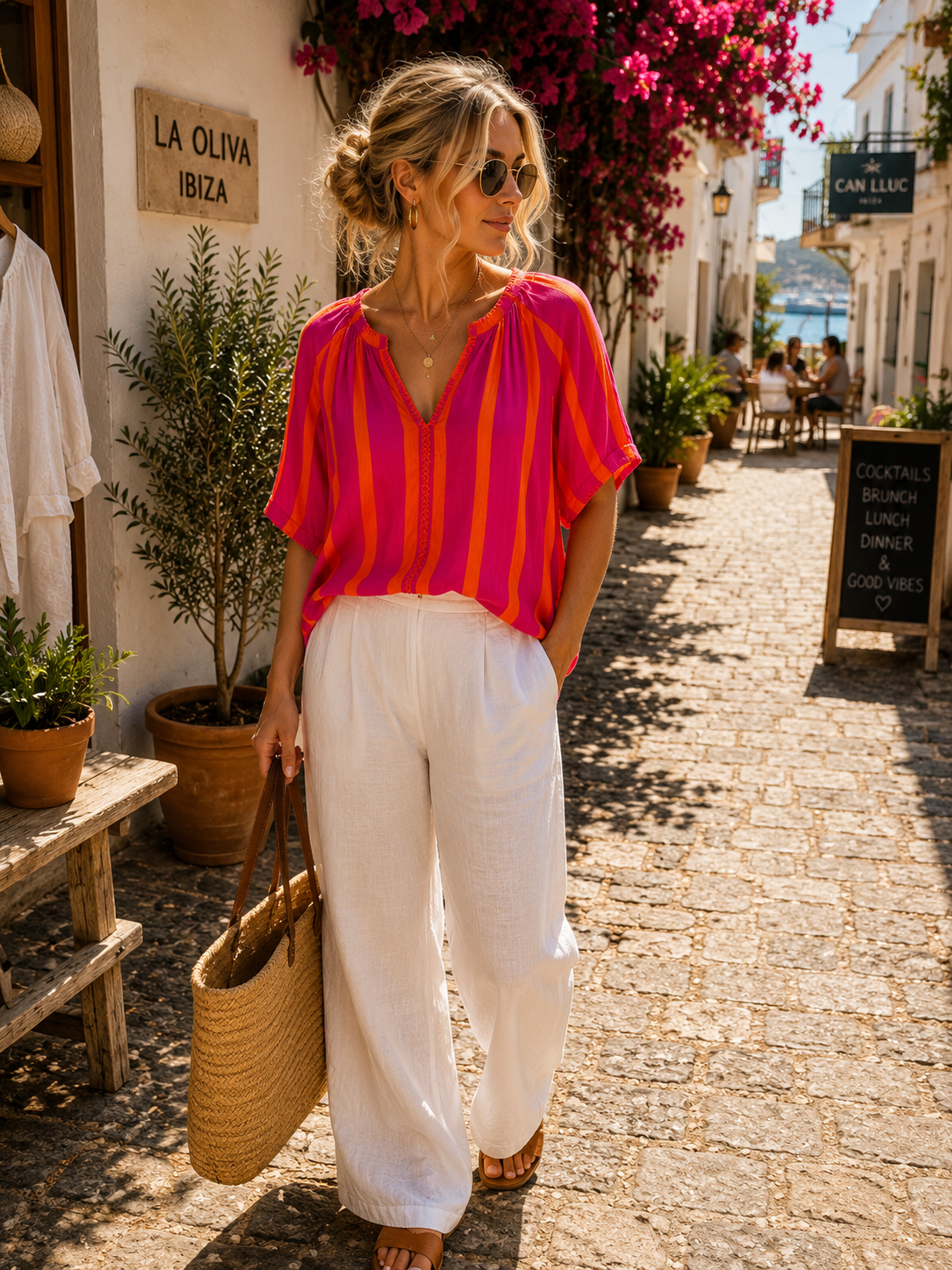 OLIVIA Stripes Topje (Fushia/Coral)