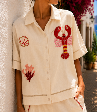 LOBSTER Linen Shirtje (Natural/Coral)