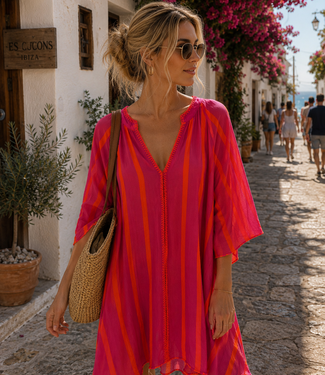 MIA Stripes Midi Dress (Fushia/Coral)