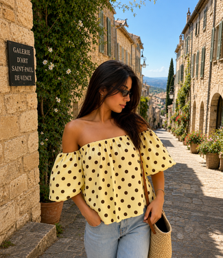 GIGI OFF SHOULDER TOP POLKADOT (YELLOW/BROWN)